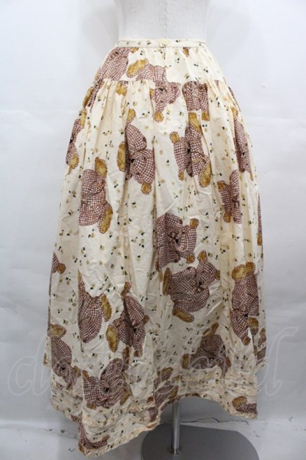 画像2: WONDERFUL WORLD / ギンガムチェックベア柄スカート  アイボリーＸブラウン I-25-08-09-094-LO-SK-HD-ZS (2)