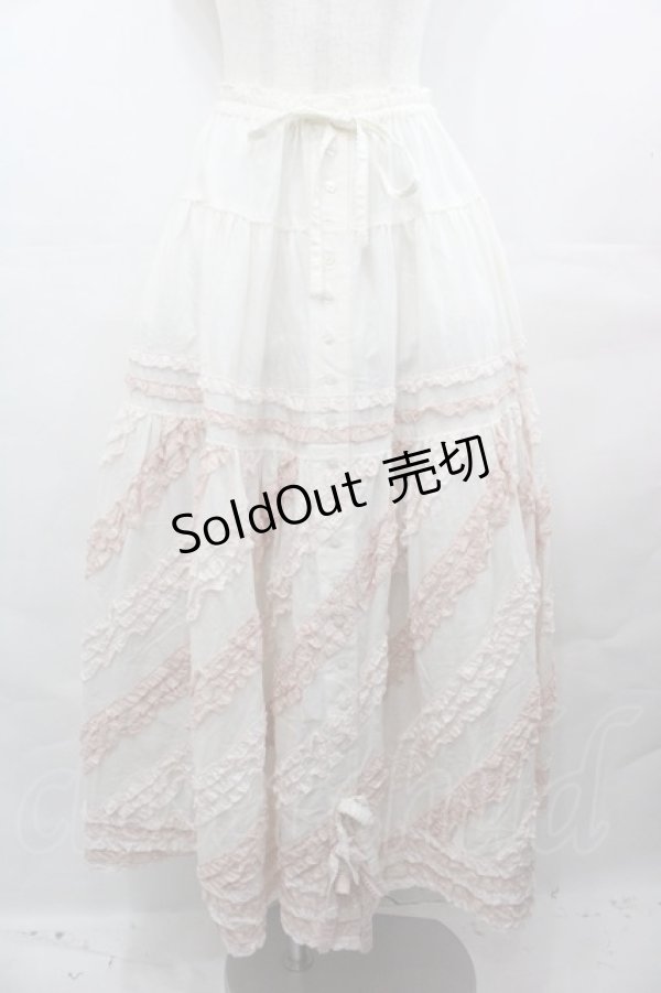 画像1: PINK HOUSE / 配色フリルローンスカート  白Ｘピンク I-25-08-09-095-LO-SK-HD-ZI (1)