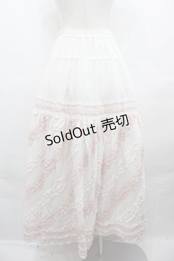 画像2: PINK HOUSE / 配色フリルローンスカート  白Ｘピンク I-25-08-09-095-LO-SK-HD-ZI (2)