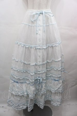 画像: PINK HOUSE / ローンフリルティアードスカート  白Ｘサックス I-25-08-09-096-LO-SK-HD-ZI