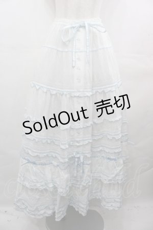 画像: PINK HOUSE / ローンフリルティアードスカート  白Ｘサックス I-25-08-09-096-LO-SK-HD-ZI