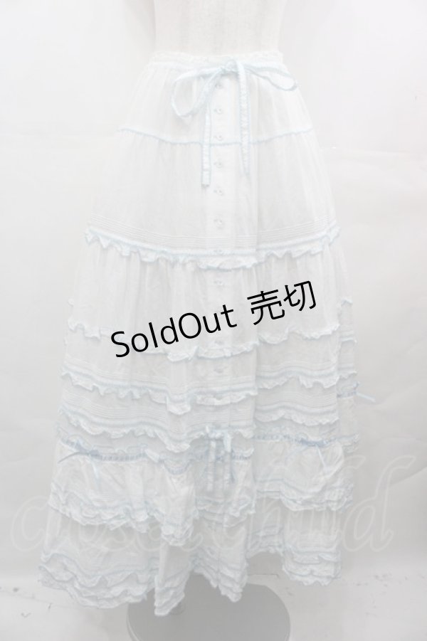 画像1: PINK HOUSE / ローンフリルティアードスカート  白Ｘサックス I-25-08-09-096-LO-SK-HD-ZI (1)