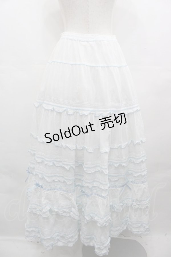 画像2: PINK HOUSE / ローンフリルティアードスカート  白Ｘサックス I-25-08-09-096-LO-SK-HD-ZI (2)