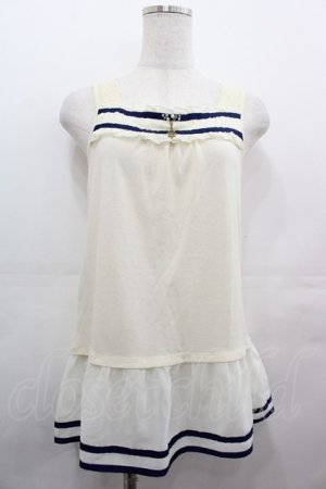 画像: axes femme / シフォンフリルタンクトップ  アイボリーＸネイビー I-25-08-09-024-AX-TO-HD-ZI