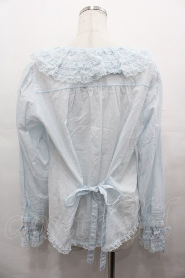 milk　PINK HOUSE 薔薇レースフリル付き長袖ブラウス PINK HOUSE / レースフリル襟付きブラウス サックス I-25-08-09