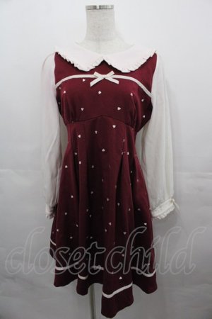 画像: LIZ LISA / ハート刺繍ワンピース  ボルドー I-25-08-13-049-LO-OP-HD-ZI