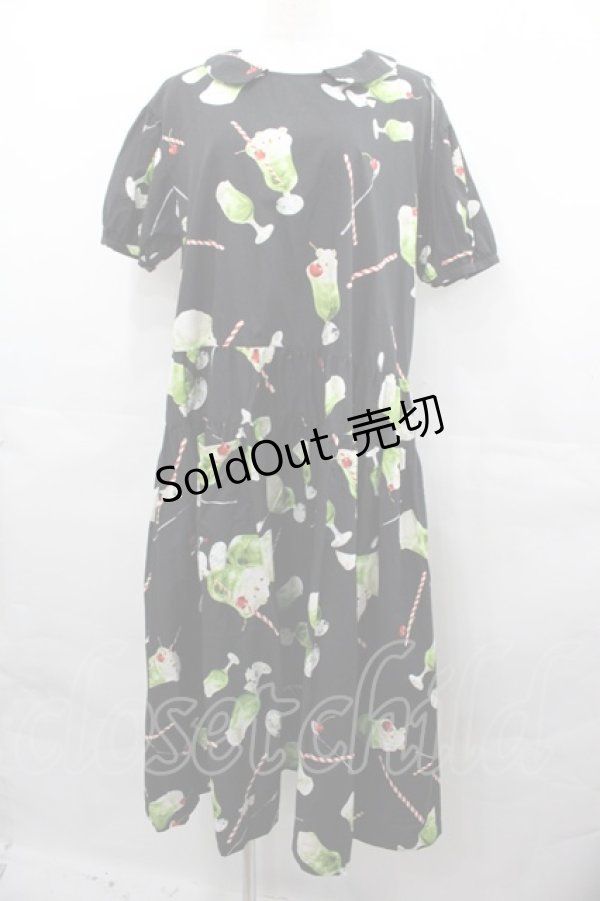 画像1: PINK HOUSE / クリームソーダプリントミディワンピース  黒 I-25-08-13-062-LO-OP-HD-ZI (1)