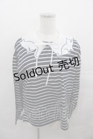 画像: alcali / キャットカラーボーダーカットソー  ネイビー I-25-08-13-018-LO-TO-HD-ZI