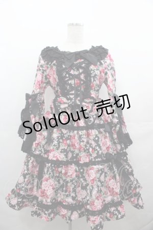 画像: BABY,THE STARS SHINE BRIGHT / シュガーブーケ〜永遠の乙女の憧れ〜柄姫袖ワンピース  黒 I-25-08-13-025-BA-OP-HD-ZI