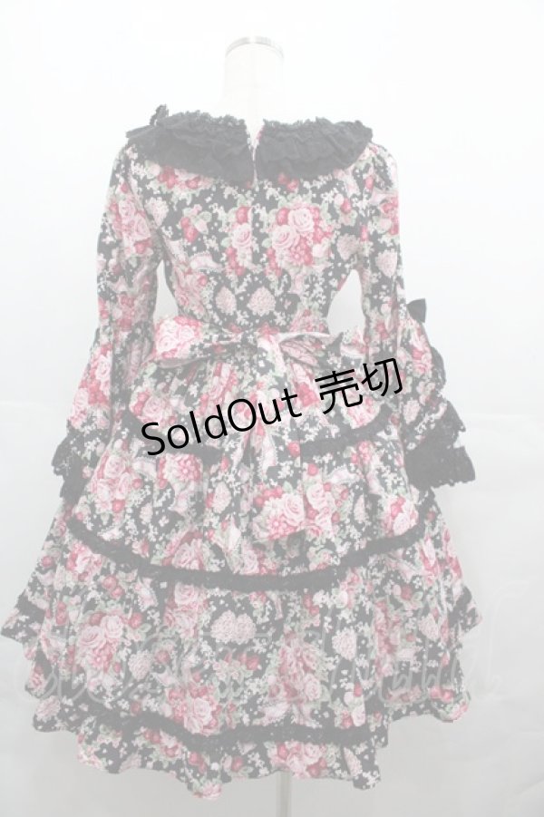 画像2: BABY,THE STARS SHINE BRIGHT / シュガーブーケ〜永遠の乙女の憧れ〜柄姫袖ワンピース  黒 I-25-08-13-025-BA-OP-HD-ZI (2)