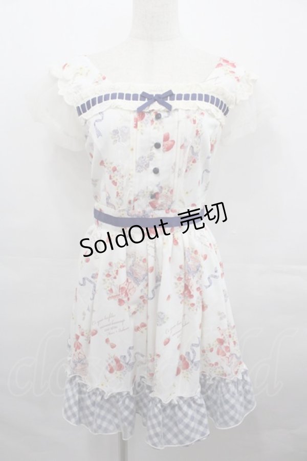 画像1: LIZ LISA / ストロベリーボンボン柄ワンピース  白Ｘ青 I-25-08-13-045-LO-OP-HD-ZI (1)