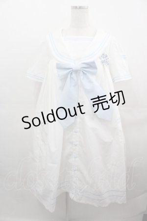 画像: metamorphose / セーラーリボンタイシャツワンピース(ワッペン付)  白Ｘサックス I-25-08-15-070-ME-OP-HD-ZI