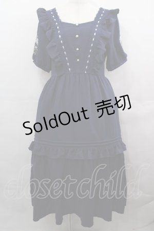 画像: axes femme / ハシゴレース×袖バラ刺繍ワンピース  ネイビー I-25-08-15-088-AX-OP-HD-ZI