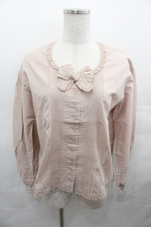 画像1: PINK HOUSE / 胸元&袖ピンタックノーカラーブラウス  ピンク I-25-08-15-016-LO-BL-HD-ZT225 (1)