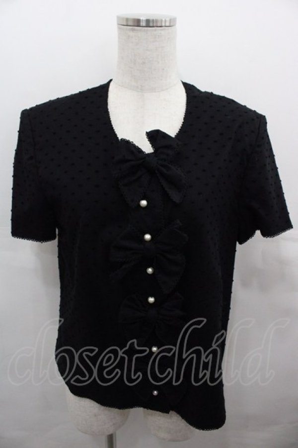 画像1: PINK HOUSE / ドビードットリボン付き半袖ブラウス  ブラック I-25-08-15-030-LO-BL-HD-ZT499 (1)