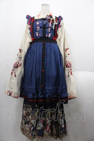 画像: 造鏡集 / うさぎ刺繍着物風セットアップ XL アイボリーＸネイビー I-25-08-18-056-LO-OP-HD-ZI
