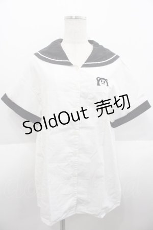 画像: PEACE NOW / ポケット刺繍セーラーシャツ  ホワイト×ブラック I-25-08-18-026-PU-BL-HD-ZI