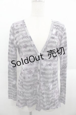 画像: PEACE NOW / 透かしボーダースターカットカーディガン  グレーＸパープル I-25-08-18-035-PU-TO-HD-ZI