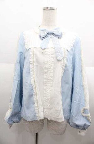 画像: LeMiroie / リボン付きフリル長袖ブラウス  サックスＸ白 I-25-08-22-006-LO-BL-HD-ZI