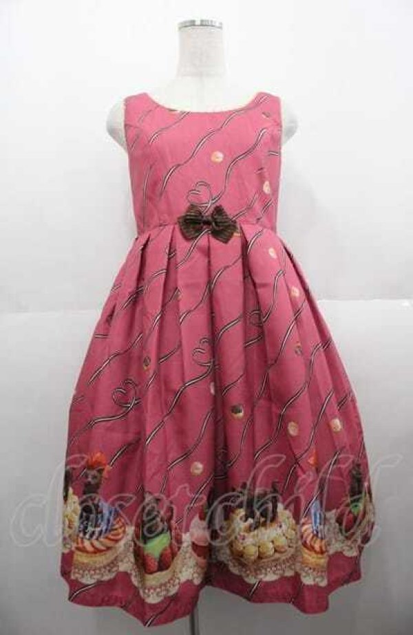 画像1: Emily Temple cute / chatonチョコレートウエストリボンワンピース  ピンク I-25-08-22-064-ET-OP-HD-ZI (1)