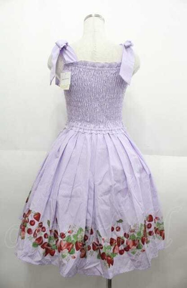 画像2: Secret Honey / 肩リボンいちご柄ワンピース  ラベンダー I-25-08-22-073-CA-OP-HD-ZI (2)