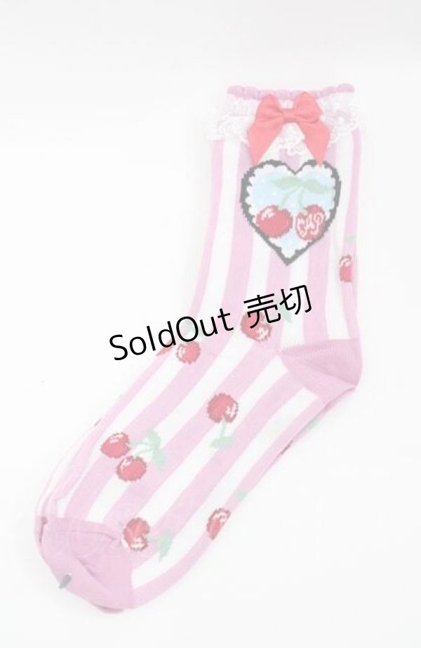 画像1: Angelic Pretty / Cherry Stampクルー丈ソックス  ピンク I-25-08-22-119-AP-ZA-HD-ZI (1)