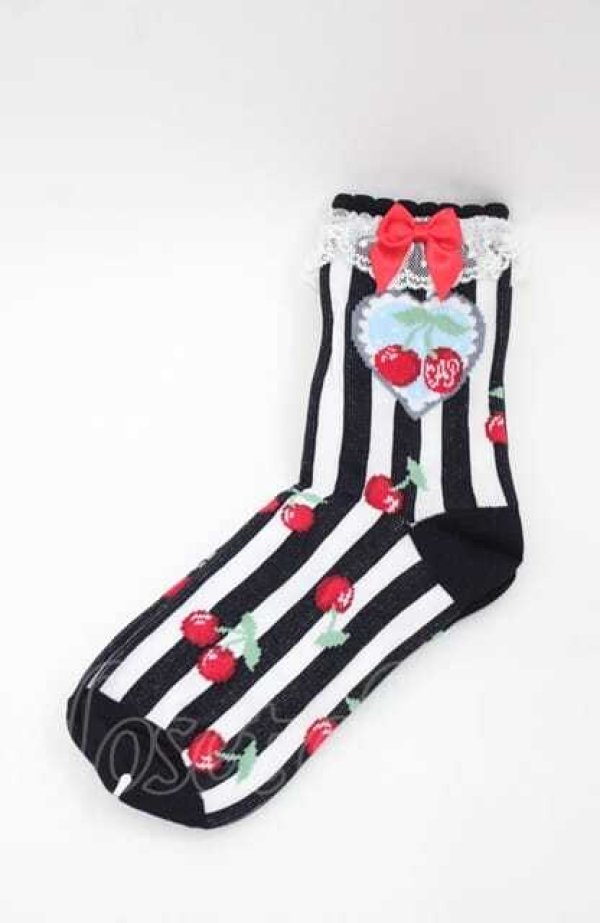 画像1: Angelic Pretty / Cherry Stampクルー丈ソックス  クロ I-25-08-22-120-AP-ZA-HD-ZI (1)