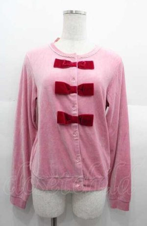 画像: Shirley Temple / ベロア3つリボンカーディガン 160cm ピンクｘ濃ピンク I-25-08-22-016-ET-TO-HD-ZI