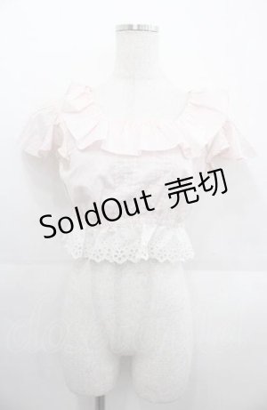 画像: MILK / フリル半袖ショートトップス  ピンクＸ白 I-25-08-22-025-ML-TO-HD-ZI