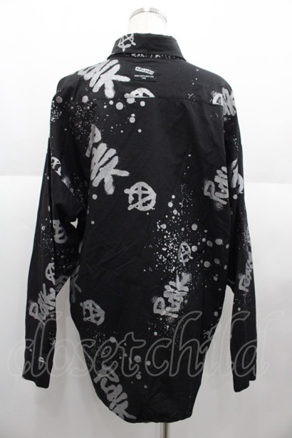 画像2: SUPER LOVERS / PUNKプリントロングシャツ  黒Ｘシルバー I-25-08-25-009-PU-BL-HD-ZI (2)