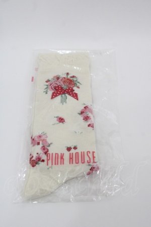画像: PINK HOUSE / リボンブーケ柄ソックス  アイボリーＸピンク I-25-08-25-119-LO-ZA-HD-ZI