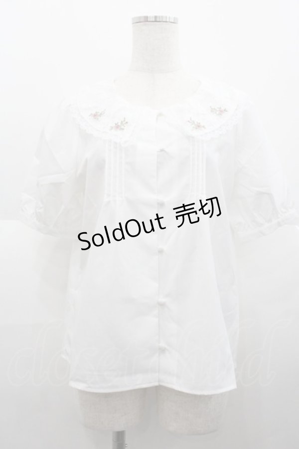 画像1: Fi.n.t / ローズ刺繍チュールレース衿ブラウス  白 I-25-08-25-002-CA-BL-HD-ZI (1)