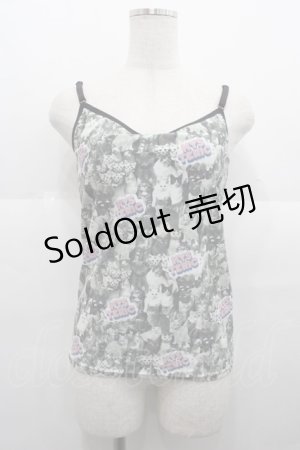 画像: HYSTERIC GLAMOUR / CAT SCRATCH総柄カップ付きキャミソール  グレー I-25-08-25-025-PU-TO-HD-ZI