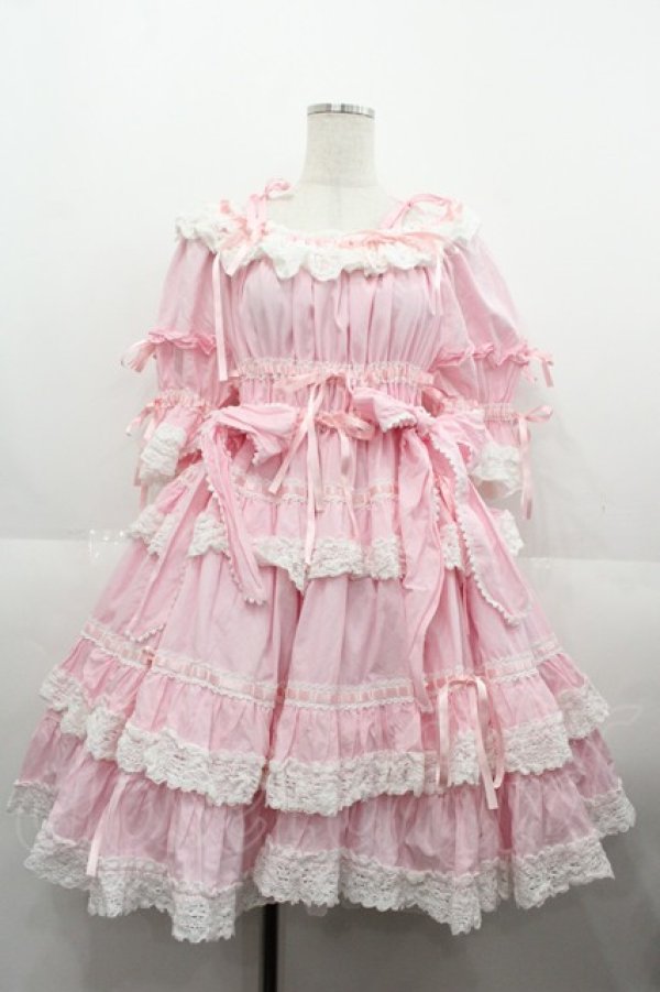 画像1: BABY,THE STARS SHINE BRIGHT / Confiture Ribbonワンピース  ピンクＸ白 I-25-08-25-036-BA-OP-HD-ZI (1)