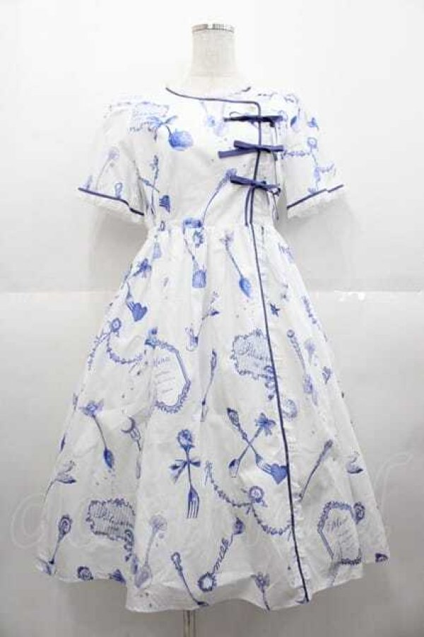 画像1: MILK / トワル・ド・ジュイ Dress  白Ｘ青 I-25-09-02-062-ML-OP-HD-ZI (1)