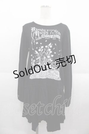 画像: ALGONQUINS / プリント長袖Tシャツワンピース  ブラック I-25-09-02-071-AL-OP-HD-ZI