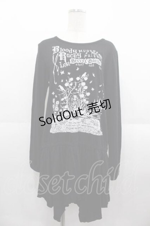 画像1: ALGONQUINS / プリント長袖Tシャツワンピース  ブラック I-25-09-02-071-AL-OP-HD-ZI (1)