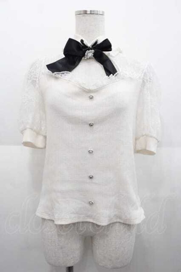 画像1: Ank Rouge / チョーカーデザイン半袖トップス  アイボリーＸ黒 I-25-09-02-012-CA-TO-HD-ZI (1)