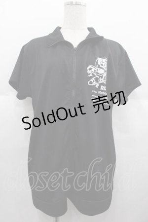 画像: SEX POT ReVeNGe / 胸元安ピンドクロpt半袖ジャージ  ブラック I-25-09-02-032-SP-TO-HD-ZI