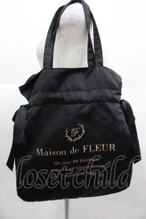 画像: Maison de FLEUR / ダブルリボンギャザートートバッグ  黒 I-25-09-11-068-LO-BG-HD-ZI