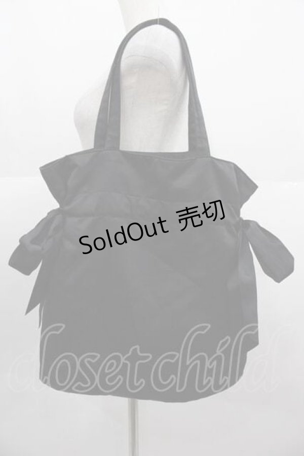 画像2: Maison de FLEUR / ダブルリボンギャザートートバッグ  黒 I-25-09-11-068-LO-BG-HD-ZI (2)