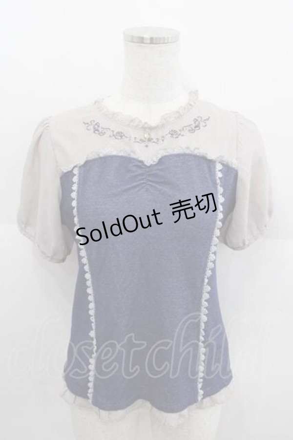 画像1: axes femme POETIQUE / マリン刺繍ビスチェ切替プルオーバー M グレー×インディゴ I-25-09-11-010-AX-TO-HD-ZI (1)