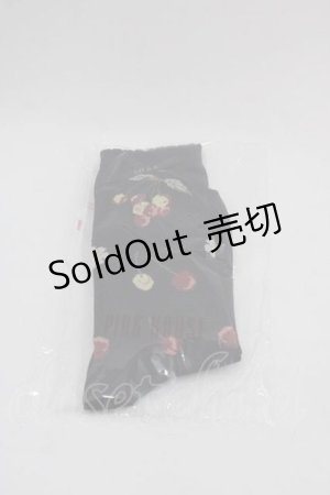画像: PINK HOUSE / 野ばらとチェリー柄ソックス  黒 I-25-09-11-119-LO-ZA-HD-ZI