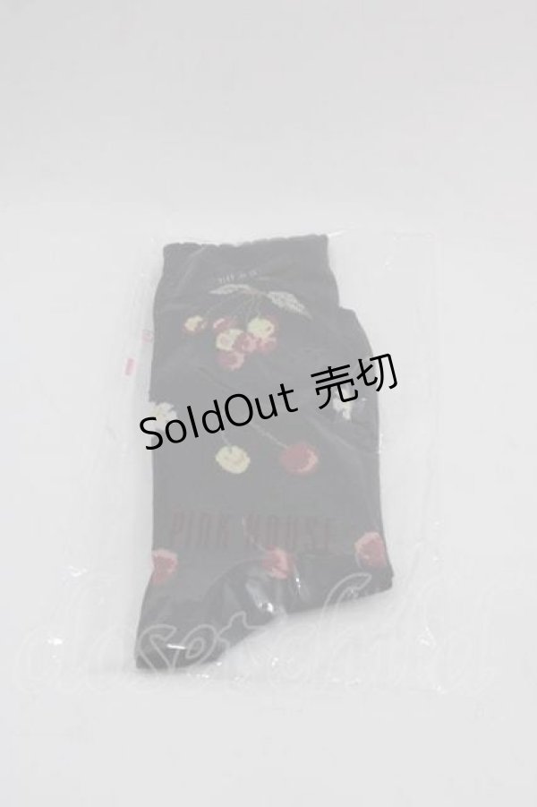 画像1: PINK HOUSE / 野ばらとチェリー柄ソックス  黒 I-25-09-11-119-LO-ZA-HD-ZI (1)