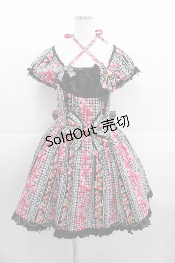 画像1: Angelic Pretty / スウィートリボンストロベリーワンピース  黒 I-25-09-11-015-AP-OP-HD-ZI (1)