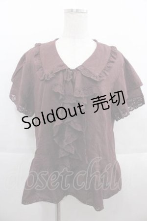 画像: 【SALE】PINK HOUSE / レースフリル半袖ブラウス  バーガンディ I-25-09-13-045-LO-BL-HD-ZT453