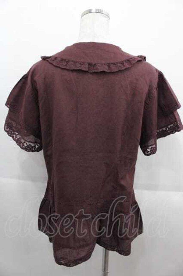 画像2: PINK HOUSE / レースフリル半袖ブラウス  バーガンディ I-25-09-13-045-LO-BL-HD-ZT453 (2)