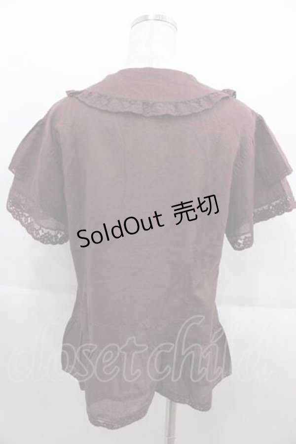 画像2: 【SALE】PINK HOUSE / レースフリル半袖ブラウス  バーガンディ I-25-09-13-045-LO-BL-HD-ZT453 (2)