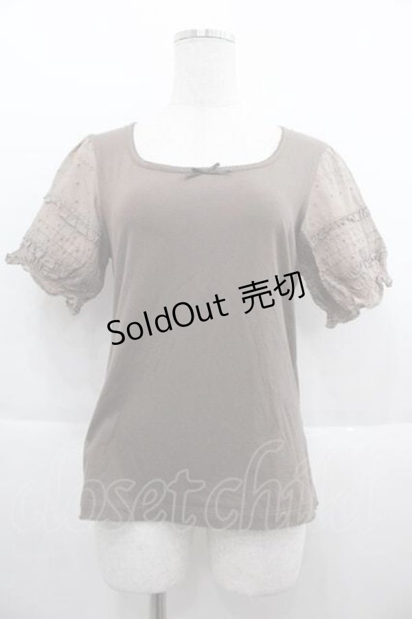 画像1: 【SALE】PINK HOUSE / 袖綿レース半袖トップス L ブラウン I-25-09-13-050-LO-TO-HD-ZT452 (1)