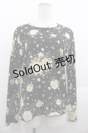 画像: PINK HOUSE / 薔薇総柄長袖Tシャツ L ブラック I-25-09-13-053-LO-TS-HD-ZT191